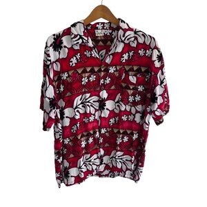 Island Rhythm Men's Red Floral Hawaiian Casual Button Down Shirt Size L